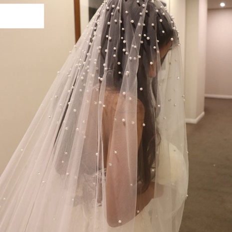 fashion bride wedding veil long drag pearl veil's discount tags