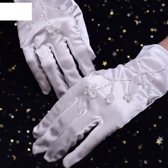 bridal gloves white hand-stitched beads flowers wedding short gloves