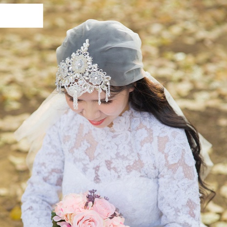 chapeau de mariée rétro à la mode couvre-chef voile de pompon en cristal's discount tags