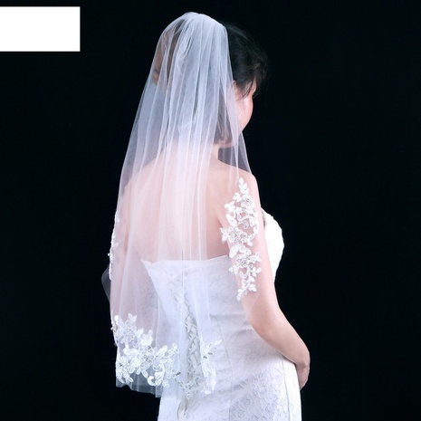 velo de novia de encaje de una sola capa blanco simple de moda's discount tags