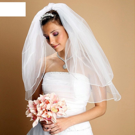 Mode einfacher Brautschleier einfacher doppellagiger kurzer Schleier's discount tags