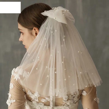 fashion bridal veil bow double-layer pearl veil's discount tags
