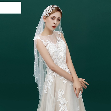 fashion simple bride veil beaded wedding pearl veil's discount tags