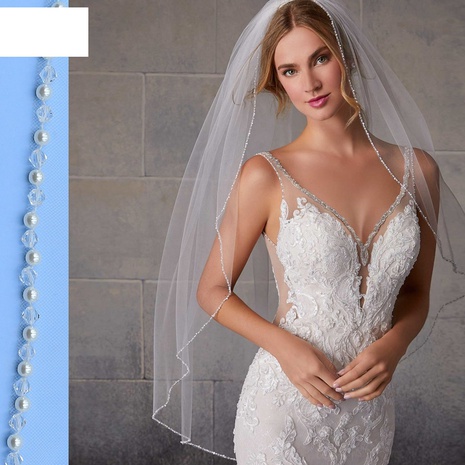 velo de novia de novia con borde de perla de cristal simple a la moda's discount tags