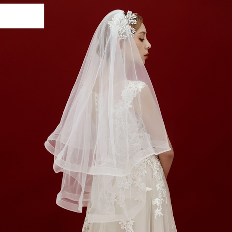 fashion simple bride veil multi-layer wedding wide-brimmed veil's discount tags