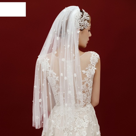 fashion simple bride veil soft yarn flower pearl veil's discount tags