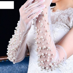 guantes largos de boda novia boda perla malla gasa guantes