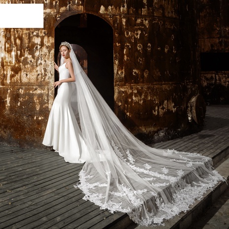 Mode Brautschleier Spitze große nachlaufende Hochzeitszubehör's discount tags