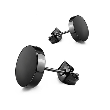 punk style solid color black titanium steel stud earrings's discount tags