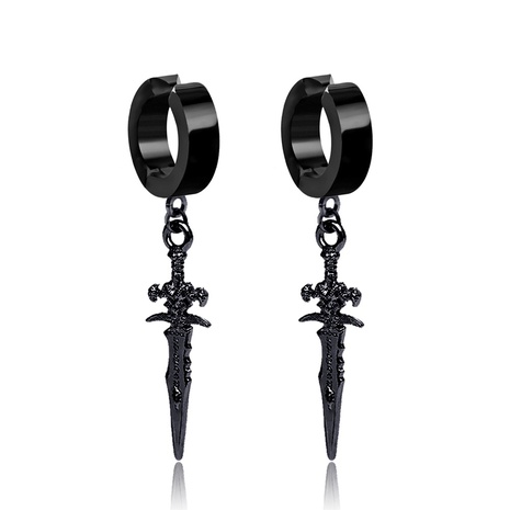 fashion men's titanium steel cross sword carved earrings's discount tags
