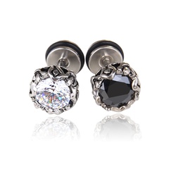 fashion round inlaid zircon titanium steel stud earrings