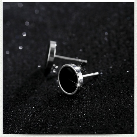 Fashion Stainless Steel Black Dumbbell Round Stud Earrings Single's discount tags