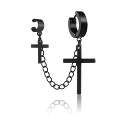 fashion black silver titanium steel chain cross geometric earrings