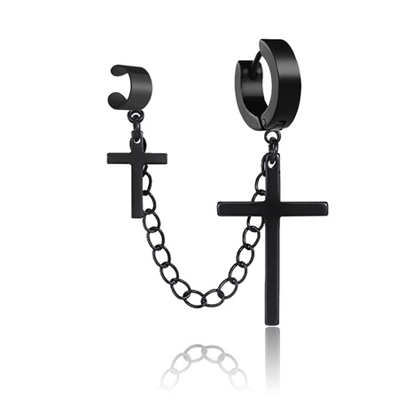 Boucles d'oreilles géométriques croix chaîne en acier titane argent noir mode's discount tags