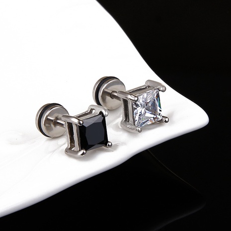 retro black inlaid zircon titanium steel stud earrings's discount tags