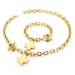 fashion stainless steel 18K gold cross pendant OT buckle jewelry set