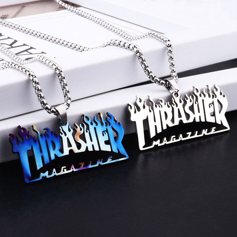 European and American street hiphop hiphop pendant Thrasher colorful necklace