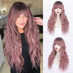 Wigs European and American ladies wigs two-color bangs Qi bangs long curly hair big wave head cover chemical fiber wigs wigs