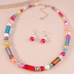 European and American fashion all-match colorful pearl crystal beads temperament women's necklace earrings set