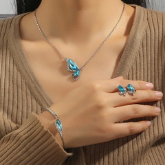 Fashion Popular Rhinestone Crystal Gem Butterfly Necklace Stud Bracelet Set