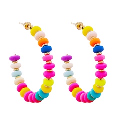 Bohemian style C-shaped color beaded earrings