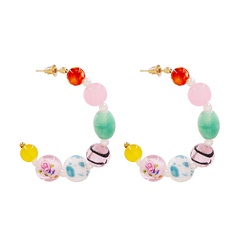 ethnic style crystal beads C-shaped color earrings