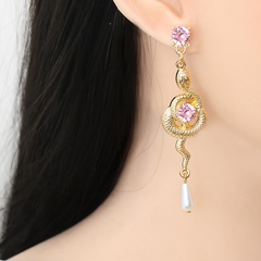fashion alloy animal snake diamond pearl earrings