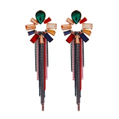 new ethnic style color tassel hollow rhinestone earrings