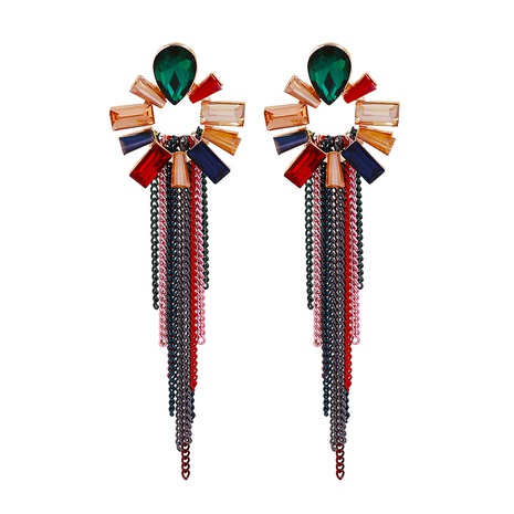 new ethnic style color tassel hollow rhinestone earrings's discount tags