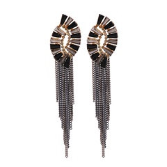 new geometric black tassel rhinestone earrings