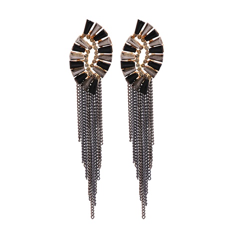 new geometric black tassel rhinestone earrings's discount tags