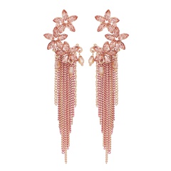 new geometric long pink wonderland flower tassel earrings