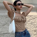 Womens New Fashion Stitching Casual Backless Zipper Short Sleeve TShirt Top Womenpicture17