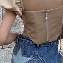 Camiseta de manga corta con cremallera y espalda descubierta informal con costuras a la moda para mujerpicture21
