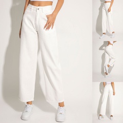 Mode Nouveau Style Minceur Lâche Taille Haute Pantalon Droit Blanc Jeans