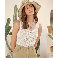 Casual Solid Color U Neck Eyelet Top T-Shirts