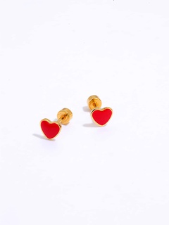Fashion Simple Stainless Steel Plating 18K Gold Red Heart stud Earrings