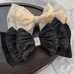 French Pearl Bow Hair Clip Solid Color Fabric Craft Spring Clip Sweet Headwear