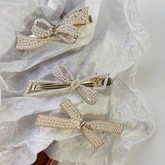 Korean style Pearl Golden Alloy Bow Hair Clip Headdress