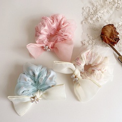 New Style Pearl Flower Bow net Yarn Rubber Headband Hair scrunchies