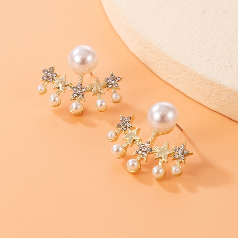 Pendientes geométricos de perlas con incrustaciones de diamantes de imitación de estrellas de nuevo estilo de moda's discount tags