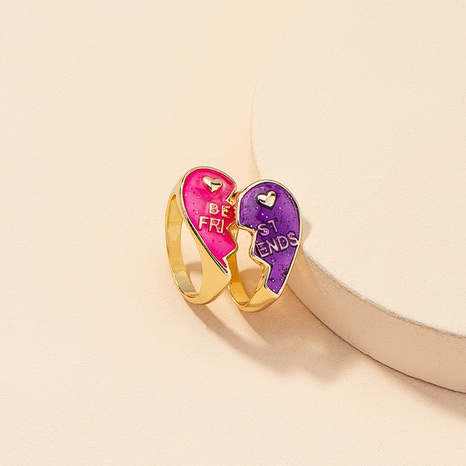 Mode Einfache 1 Paar Herz-shaped Gute Freund Ring Emaille Glasur Buchstaben Ring Set's discount tags
