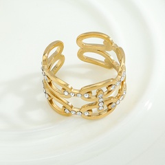 Nuevo anillo abierto de acero inoxidable ajustable hueco para mujer con incrustaciones de diamantes