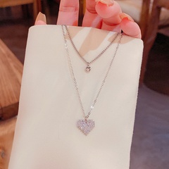 Fashion Micro-Inlaid Zircon Double Layer Heart Pendant Titanium Steel Necklace