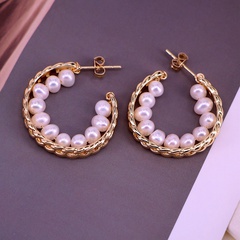 retro style copper 18K Gold plated Pearl round Earrings