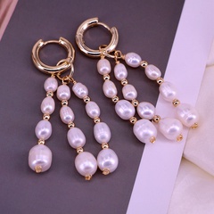 Fashion Creative copper gold plated circle Pearl tassel Earrings