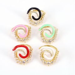 New spiral Colorful Oil dripping copper Micro-Inlaid Zircon open Ring
