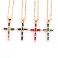 New Style Cross Pendant copper Color Zircon Necklace