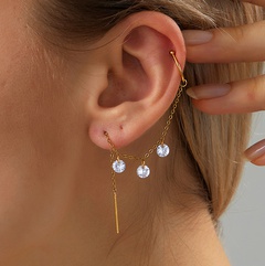 Fashion Simple Electroplated 18K Gold Zircon Copper Ear Clip Earrings