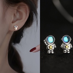 Cute Creative Astronaut Pattern Moonstone Alloy Stud Earrings Wholesale